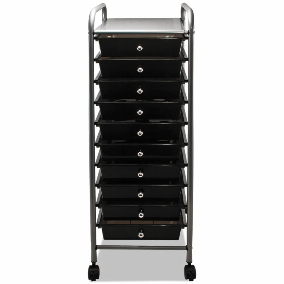 Advantus 10-Drawer Organizer With Casters, 37 1/2"H x 15 1/2"W x 13"D, Smoke