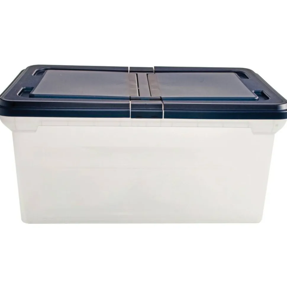 Advantus Extra Capacity Storage File Tote With Lid, Letter Size, 10 13/16" x 23" x 14 1/8", Clear/Navy