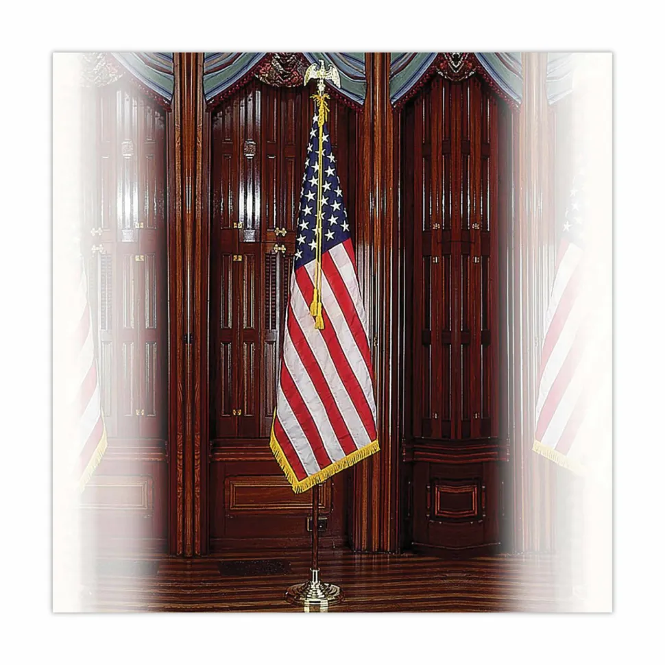Advantus Goldtone Eagle Deluxe U.S. Flag Set - United States - 60" Length x 36" Width - Heavyweight - Nylon - Red, White, Blue