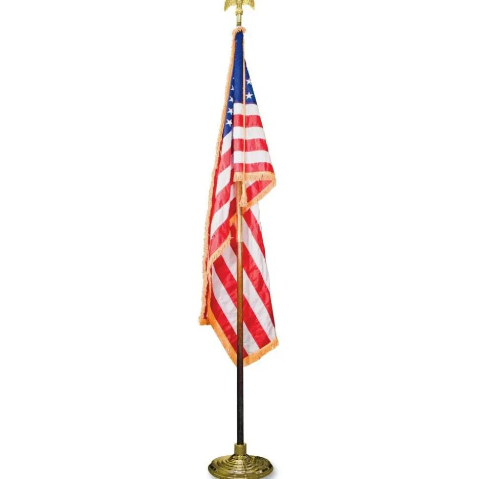 Advantus Goldtone Eagle Deluxe U.S. Flag Set - United States - 60" Length x 36" Width - Heavyweight - Nylon - Red, White, Blue