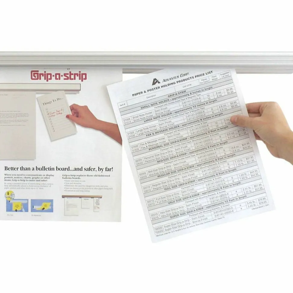 Advantus Grip-A-Strip Display Rail, 1 1/2" x 48", Satin Finish Gray