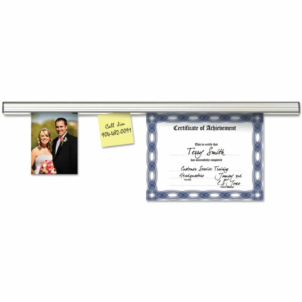 Advantus Grip-A-Strip Display Rail, 1 1/2" x 48", Satin Finish Gray