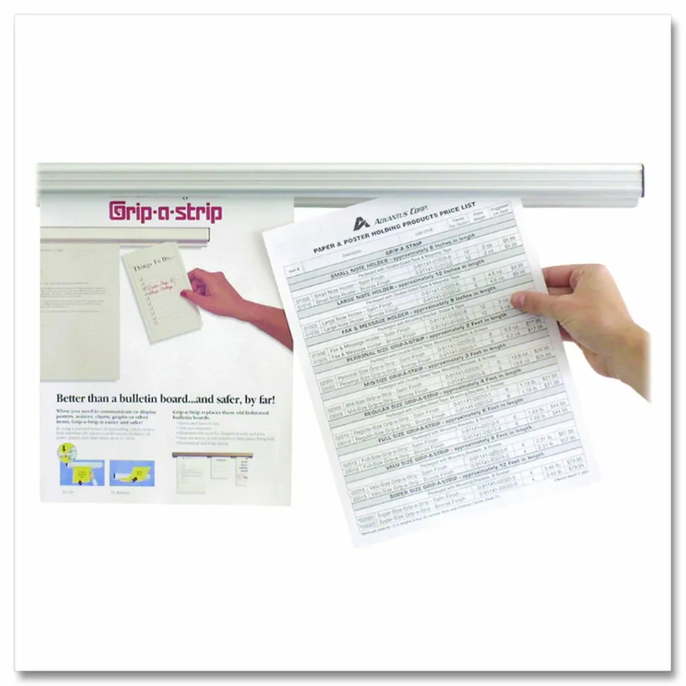 Advantus Grip-A-Strip Display Rail, 1 1/2" x 48", Satin Finish Gray