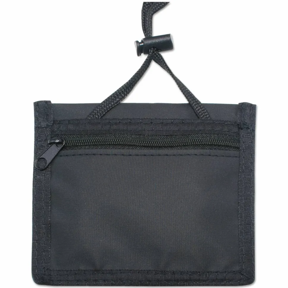 Advantus ID Badge Holders with Convention Neck Pouch, Horizontal, Black/Clear 5" x 4.25" Holder, 2.75" x 4" Insert, 48" Cord, 12/Pack