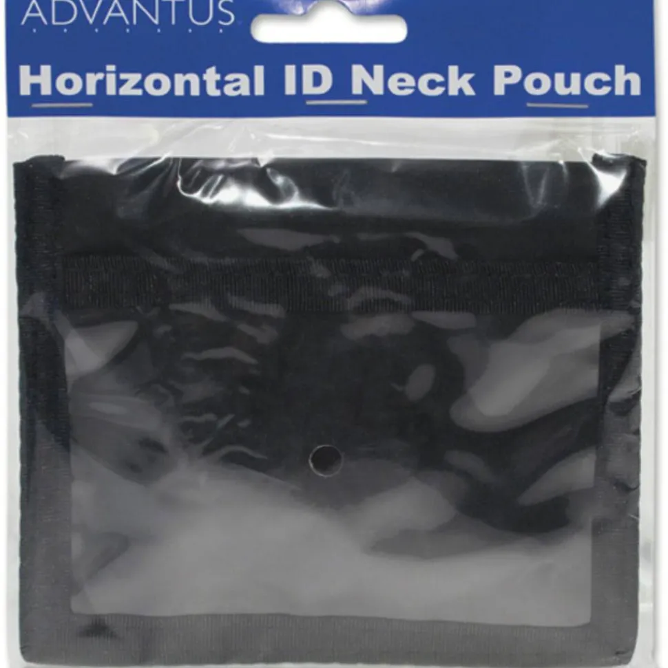 Advantus ID Badge Holders with Convention Neck Pouch, Horizontal, Black/Clear 5" x 4.25" Holder, 2.75" x 4" Insert, 48" Cord, 12/Pack