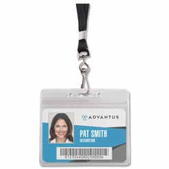 Advantus ID Holder/Lanyard Combo, Horizontal, Black/Clear, Pack of 20