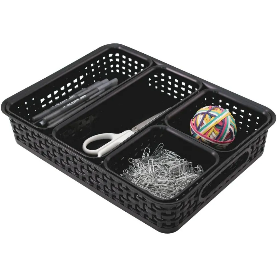 Advantus 5-pack Plastic Weave Bins - Desktop - Black - Plastic - 5 / Pack