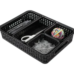 Advantus 5-pack Plastic Weave Bins - Desktop - Black - Plastic - 5 / Pack