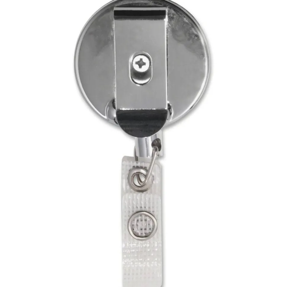 Advantus Premier Retractable Heavy Duty ID Reel With Badge Clip - Plastic, Steel - Black, Silver - 12 / Box