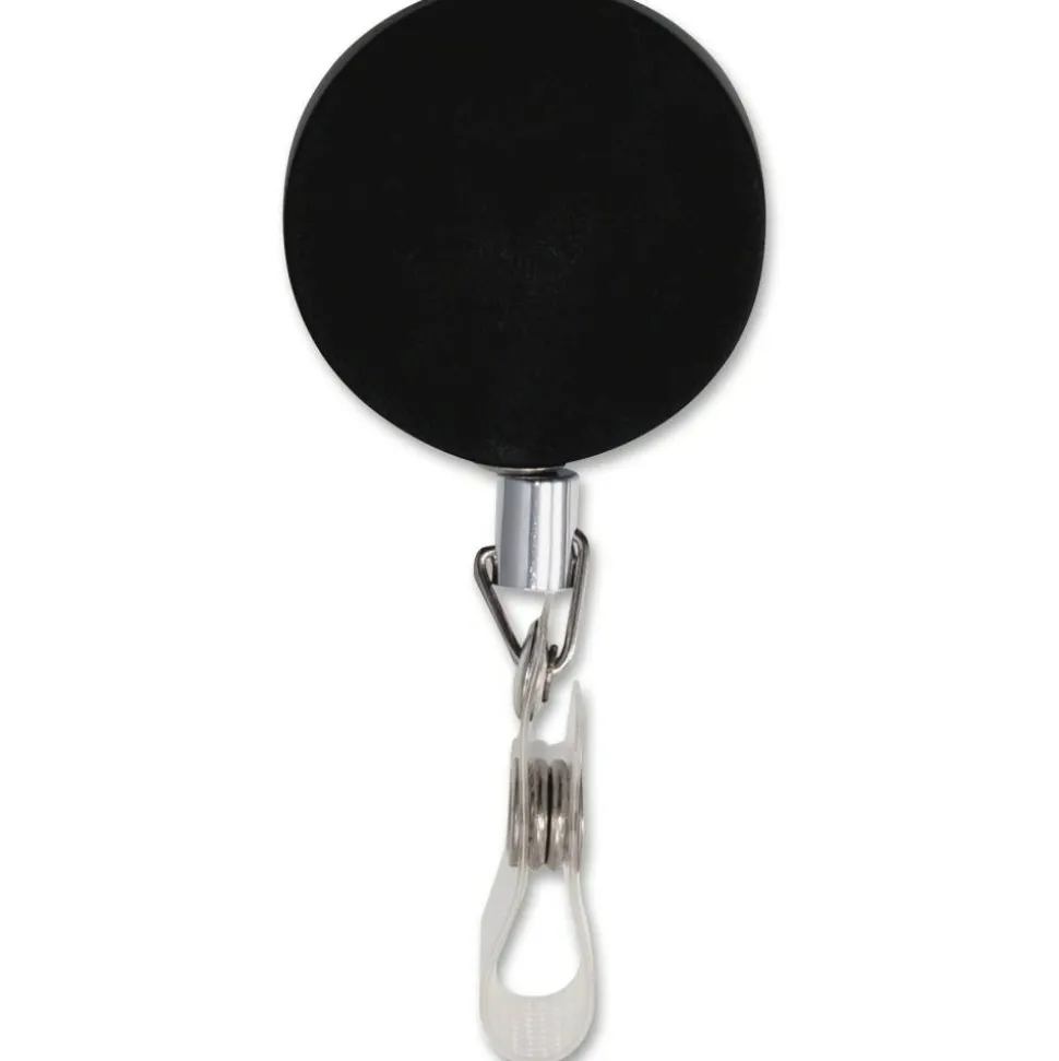 Advantus Premier Retractable Heavy Duty ID Reel With Badge Clip - Plastic, Steel - Black, Silver - 12 / Box