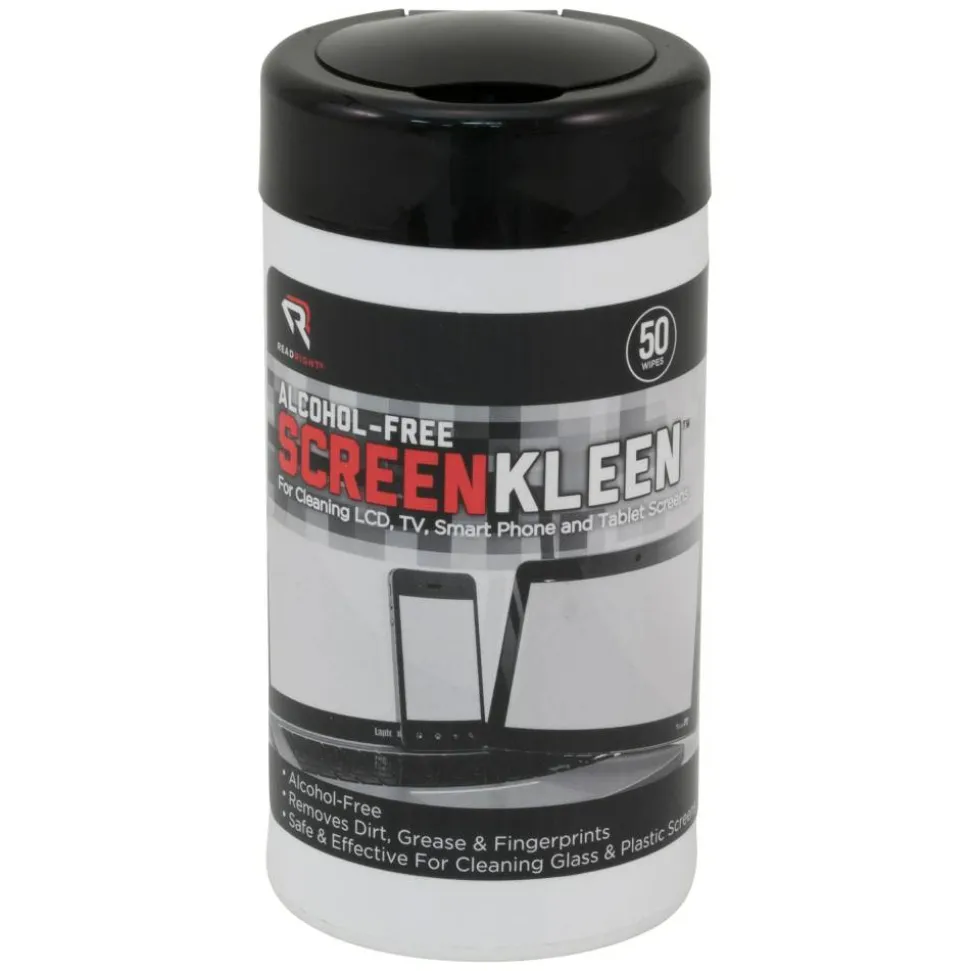 Advantus Read/Right Alcohol-free ScreenKleen Tub Wipes, Tub Of 50 Sheets