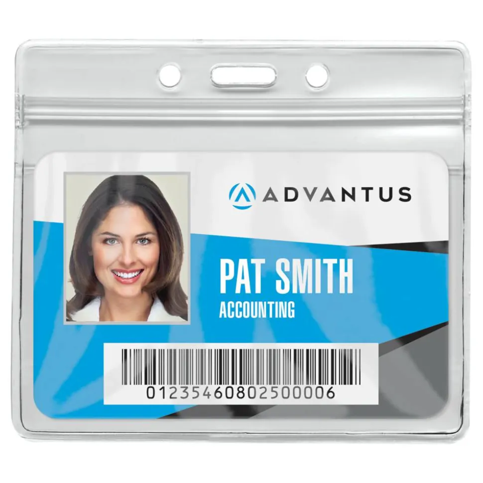 Advantus Re-sealable Badge Holder, Horizontal, 3-3/4" x 4-2/16", 50/PK