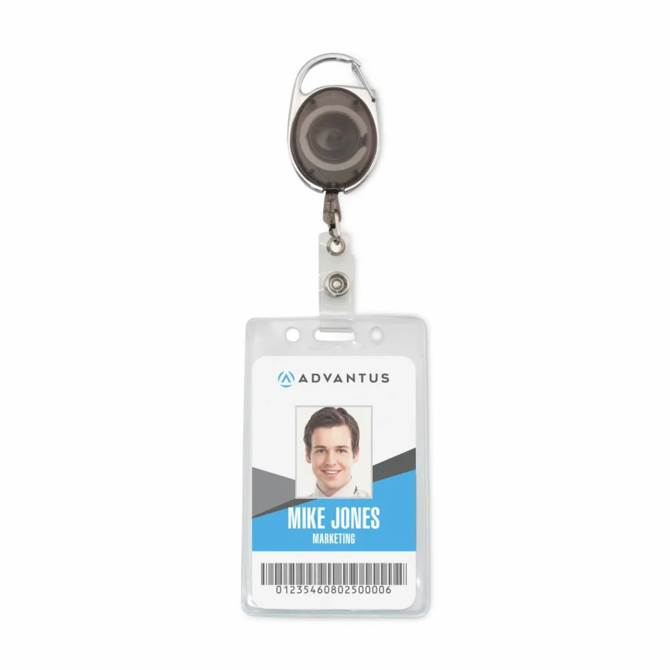 Advantus Retractable Caribiner-Style ID Reels, Smoke, Pack Of 12
