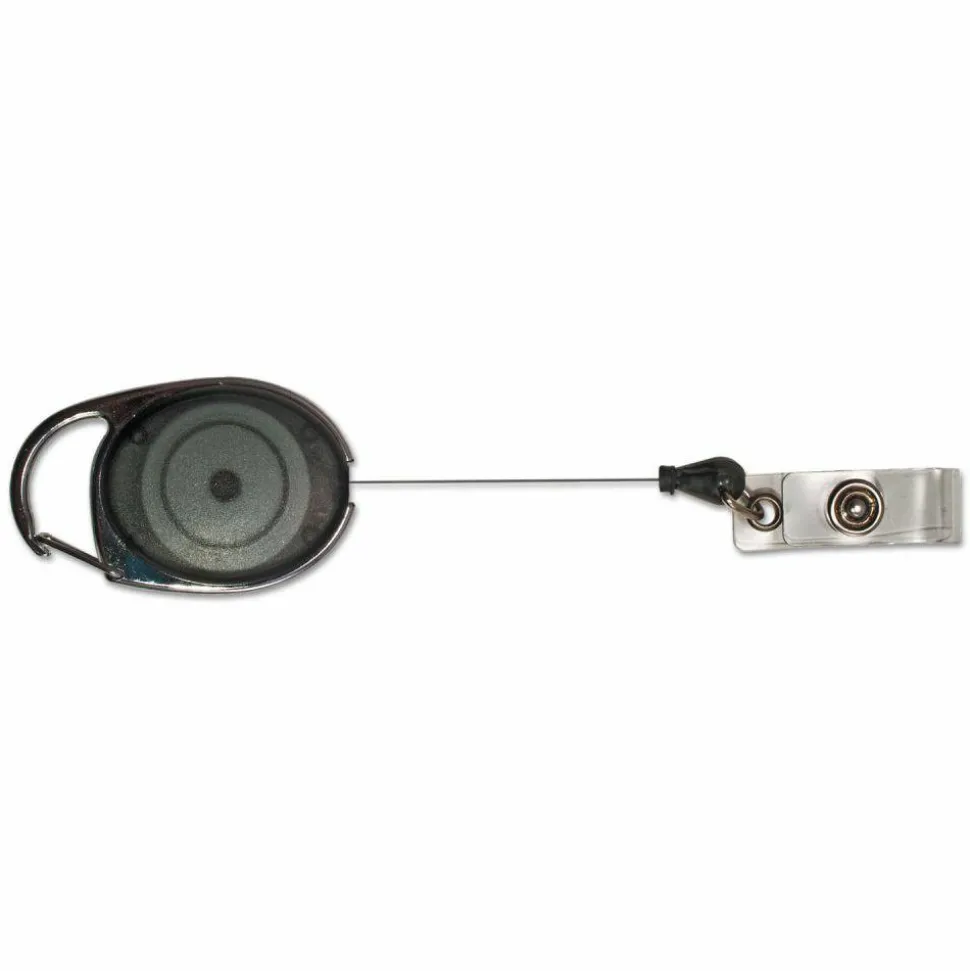 Advantus Retractable Caribiner-Style ID Reels, Smoke, Pack Of 12