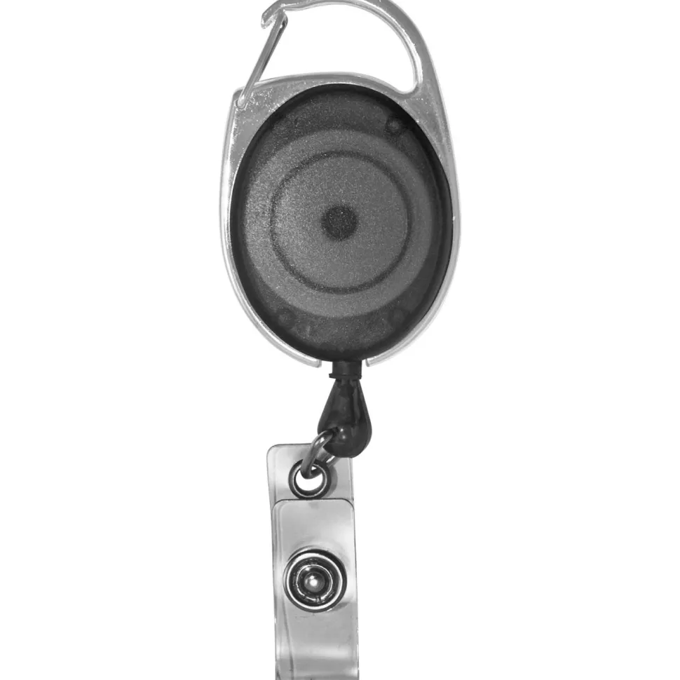 Advantus Retractable Caribiner-Style ID Reels, Smoke, Pack Of 12
