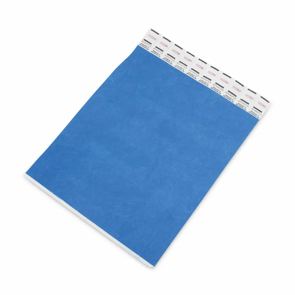 Advantus Tyvek Wristbands, AVT75442, 3/4"W x 10"L, Rectangle, Blue, Tyvek, Pack Of 100