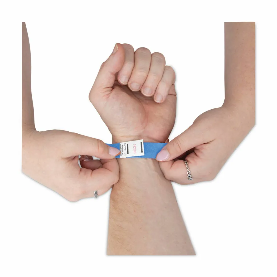 Advantus Tyvek Wristbands, AVT75442, 3/4"W x 10"L, Rectangle, Blue, Tyvek, Pack Of 100