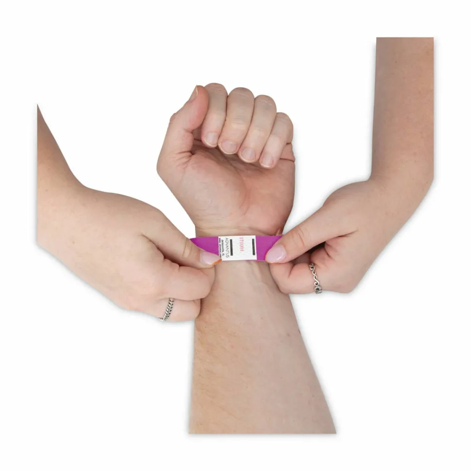 Advantus Tyvek Wristbands, AVT75440, 3/4"W x 10"L, Rectangle, Purple, Tyvek, Pack Of 100