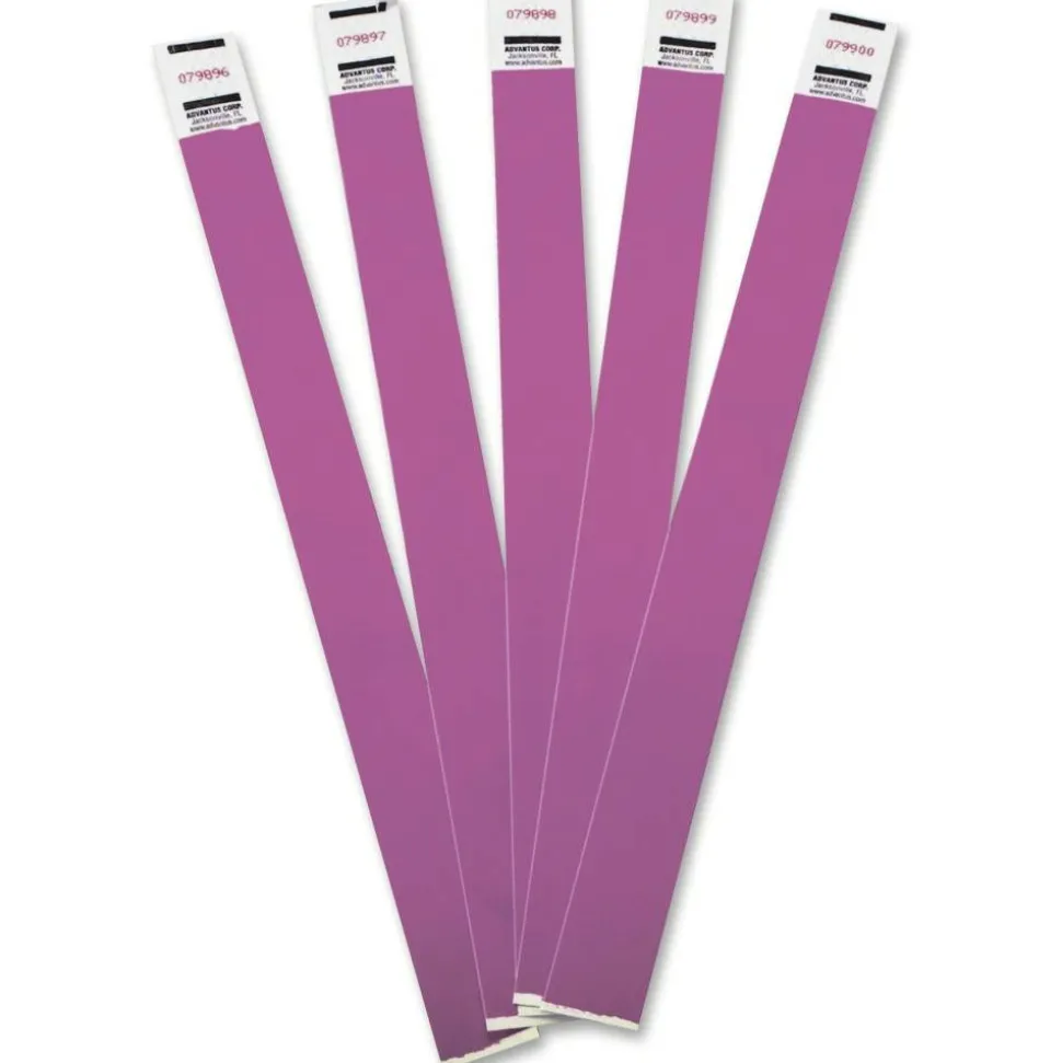 Advantus Tyvek Wristbands, AVT75440, 3/4"W x 10"L, Rectangle, Purple, Tyvek, Pack Of 100