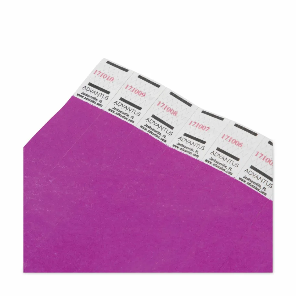 Advantus Tyvek Wristbands, AVT75440, 3/4"W x 10"L, Rectangle, Purple, Tyvek, Pack Of 100