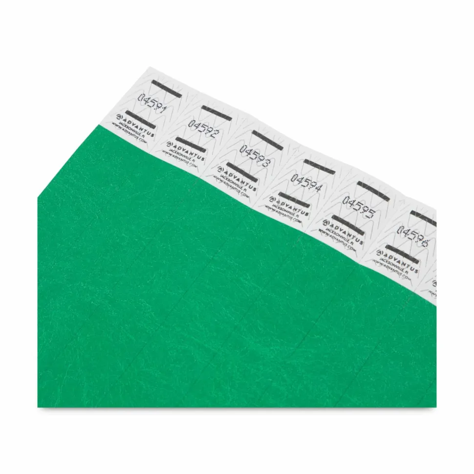 Advantus Tyvek Wristbands, 0.8" x 9.8", Green, Pack Of 100