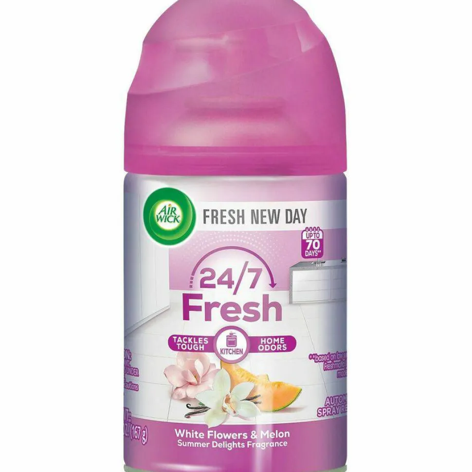Air Wick Freshmatic Ultra Automatic Sprayer Starter Kit, 5.89 oz, White Flowers and Melon Summer Delights, Asst Dispenser Color, 4/CT