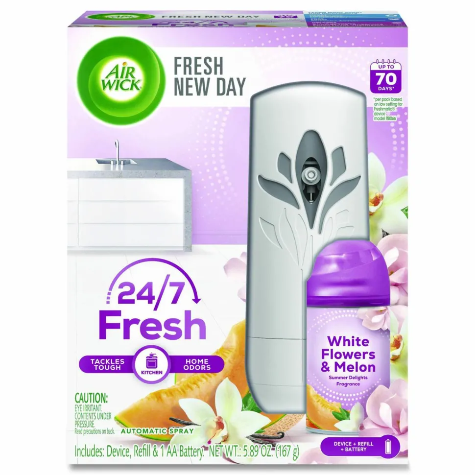 Air Wick Freshmatic Ultra Automatic Sprayer Starter Kit, 5.89 oz, White Flowers and Melon Summer Delights, Asst Dispenser Color