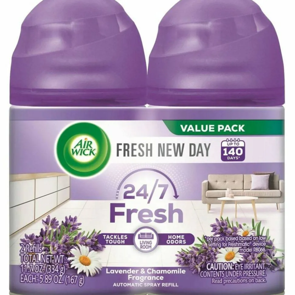 Air Wick Lavender Refill Pack - Aerosol - 5.90 oz - Lavender, Chamomile - 60 Day - Odor Neutralizer, Long Lasting - 2/Pack - 3 / Carton