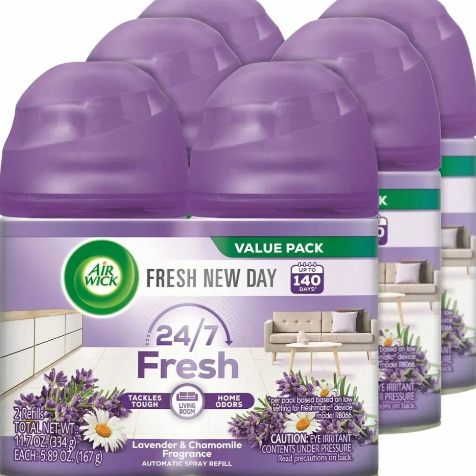 Air Wick Lavender Refill Pack - Aerosol - 5.90 oz - Lavender, Chamomile - 60 Day - Odor Neutralizer, Long Lasting - 2/Pack - 3 / Carton