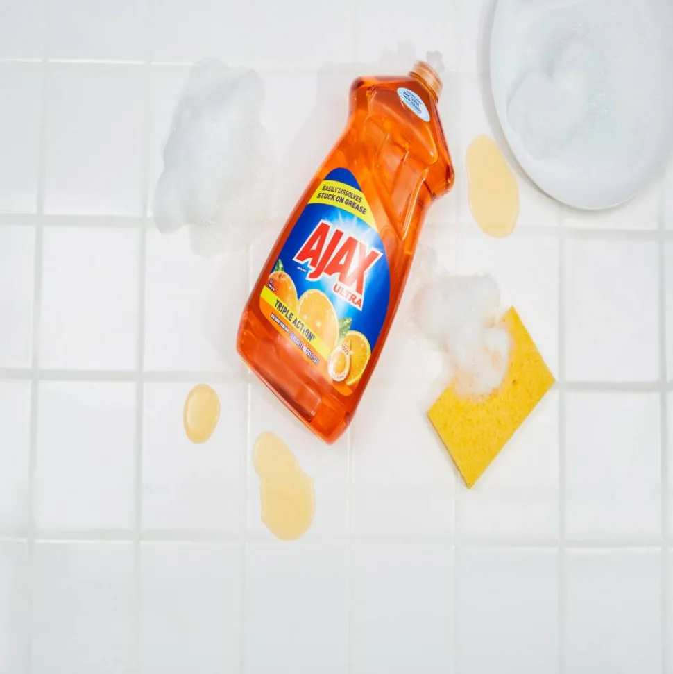 AJAX Triple Action Dish Liquid, 52 Oz, Orange, Carton Of 6 Bottles