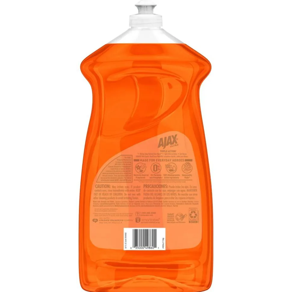 AJAX Triple Action Dish Liquid, 52 Oz, Orange, Carton Of 6 Bottles