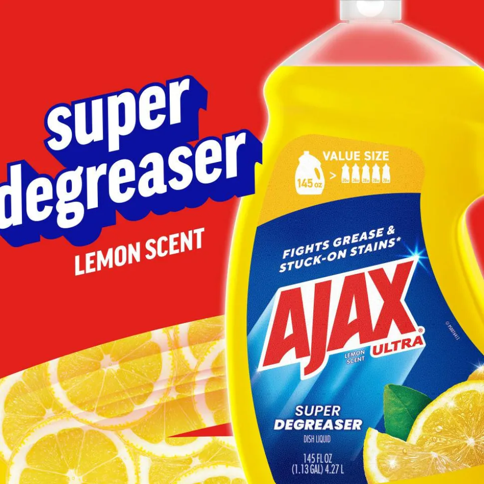 AJAX Ultra Liquid Dish Soap, Lemon Scent, 145 Oz, Case Of 4 Bottles
