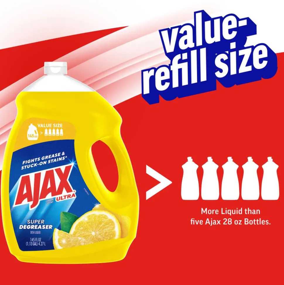 AJAX Ultra Liquid Dish Soap, Lemon Scent, 145 Oz, Case Of 4 Bottles