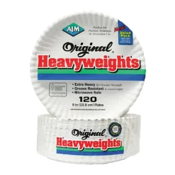 AJM Packaging Corporation Gold Label Coated Paper Plates, White, Pack Of 120 Plates