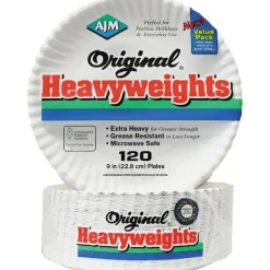 AJM Packaging Corporation Gold Label Coated Paper Plates, White, Pack Of 120 Plates