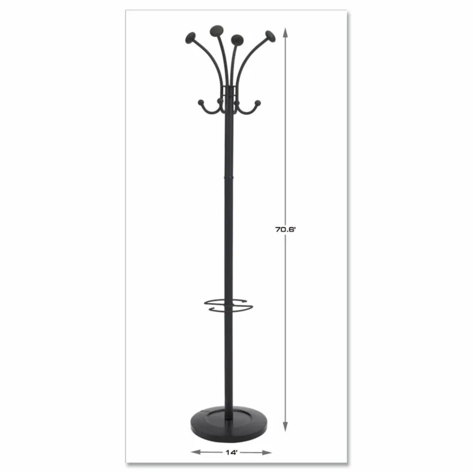 Alba Four Double Peg Coat Stand - 8 Pegs - for Coat, Clothes - Black - 1 Each