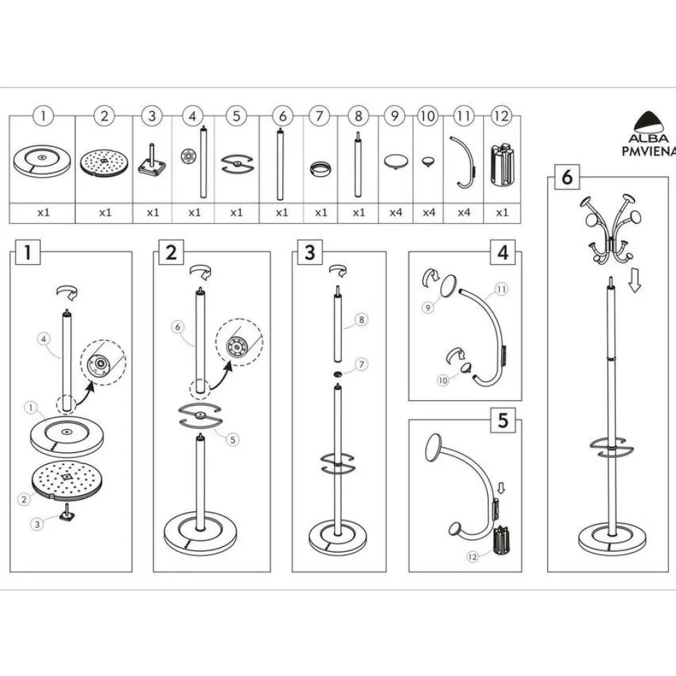 Alba Four Double Peg Coat Stand - 8 Pegs - for Coat, Clothes - Black - 1 Each