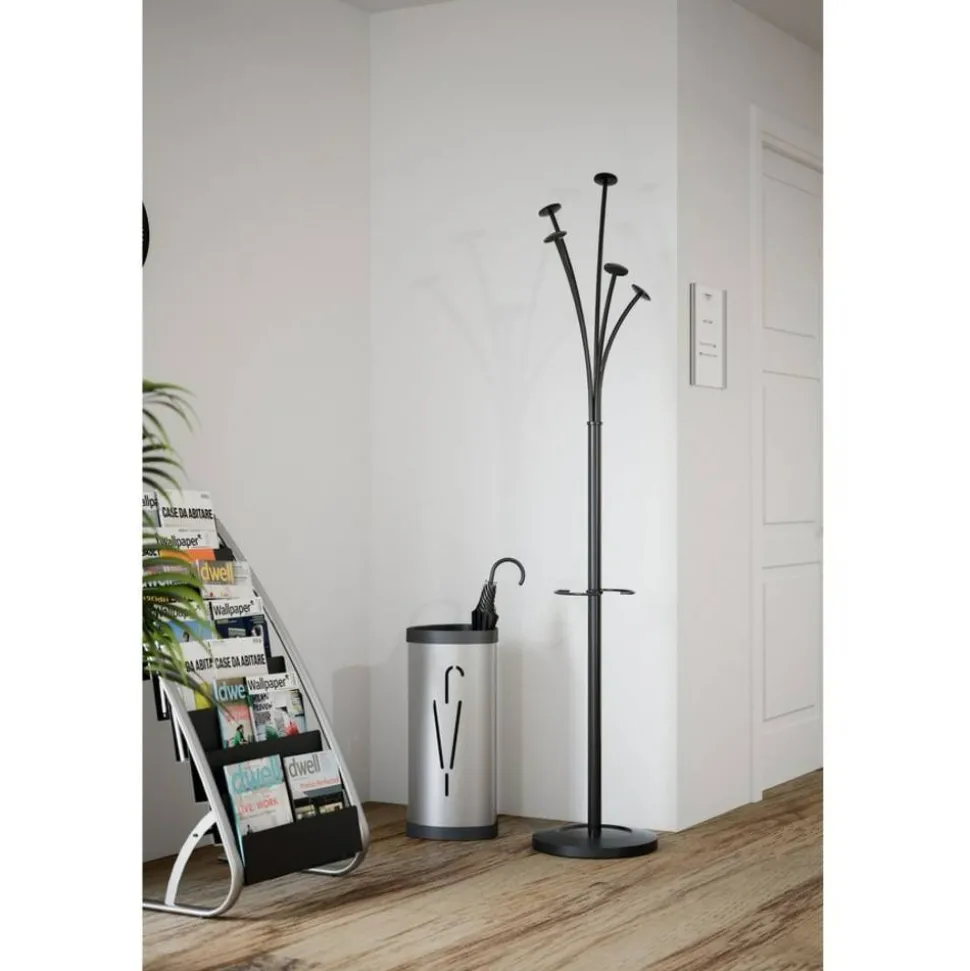ALBA Tree-Hook Coat Stand With Umbrella Holder, 73 5/8"H x 15"W x 15"D, Black