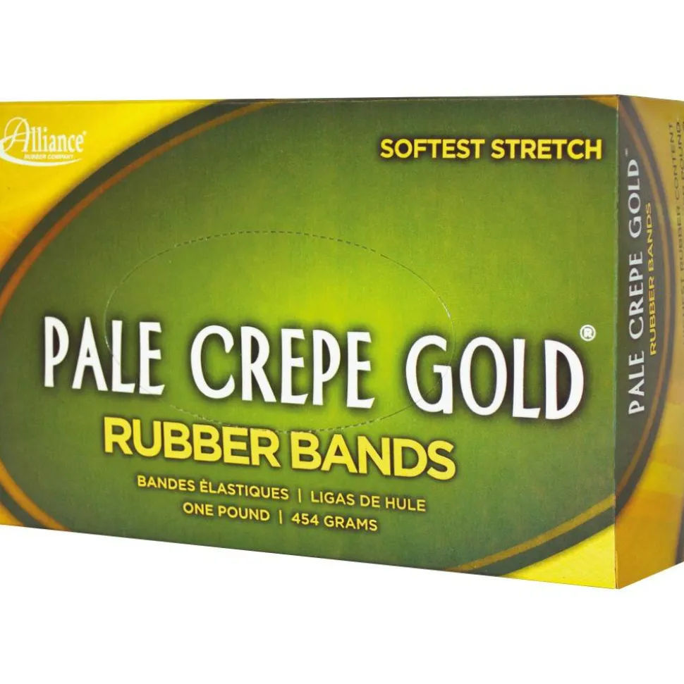 Alliance Rubber Pale Crepe Gold Rubber Bands, #64, 3 1/2" x 1/4", 1 Lb, Box Of 445