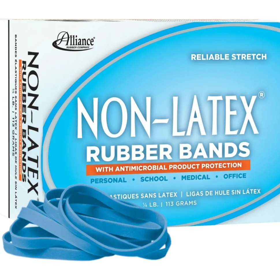 Alliance Rubber Bands With Antimicrobial Protection, #64, 3 1/2" x 1/4", Cyan Blue, 40 Per Pack