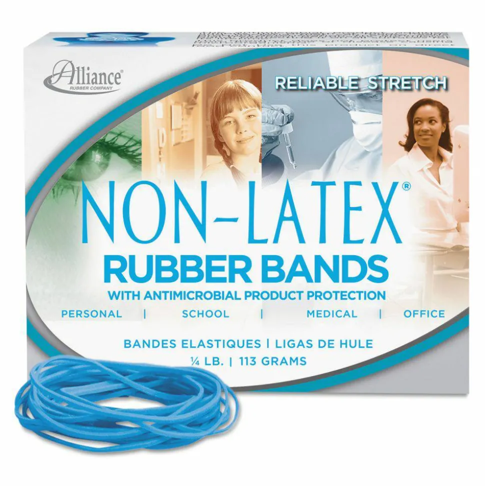 Alliance Rubber Bands With Antimicrobial Protection, #19, 3 1/2" x 1/16", Cyan Blue, 40 Per Pack
