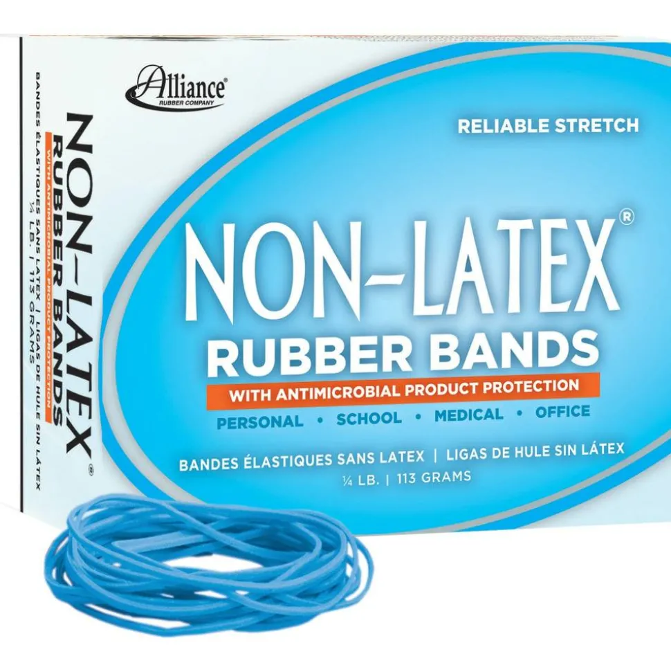 Alliance Rubber Bands With Antimicrobial Protection, #19, 3 1/2" x 1/16", Cyan Blue, 40 Per Pack