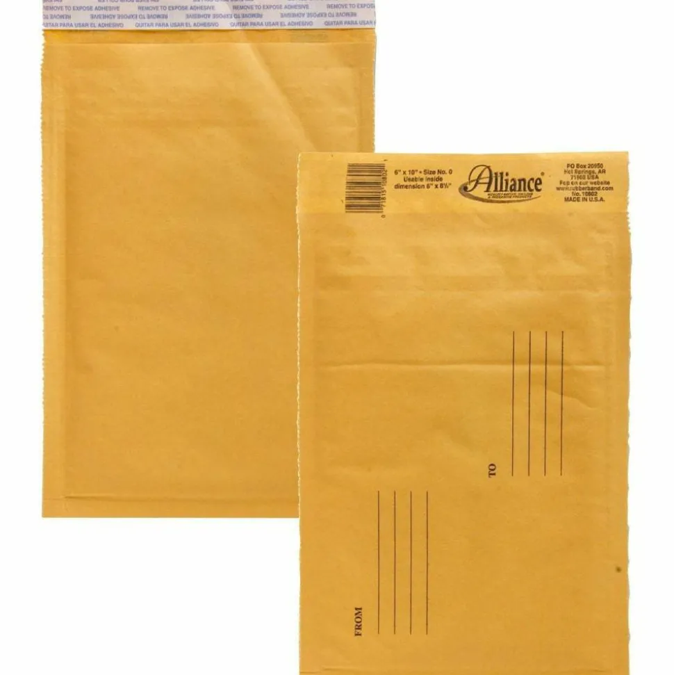 Alliance Rubber Kraft Bubble Mailers - Bubble - #0 - 6" Width x 10" Length - Peel & Seal - Kraft - Paper - 25 / Carton