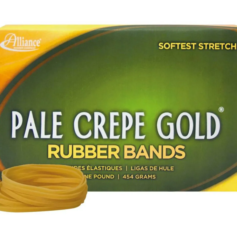 Alliance Rubber Pale Crepe Gold Rubber Bands, #32, 3" x 1/8", 1 Lb, Box Of 1,075