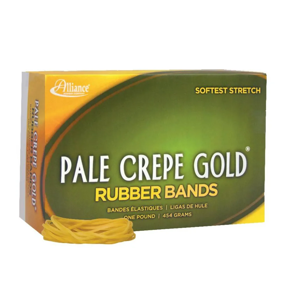 Alliance Rubber Pale Crepe Gold Rubber Bands , #18, 3" x 1/16", 1 Lb, Box Of 2,205