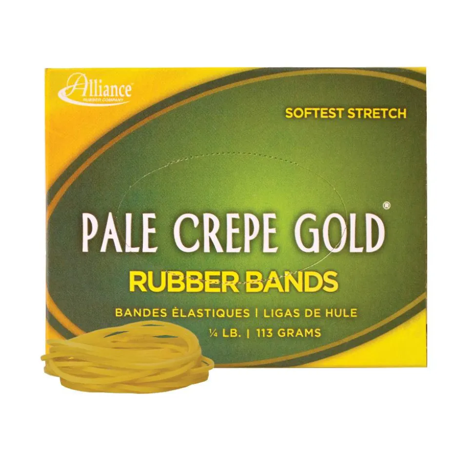 Alliance Rubber Pale Crepe Gold Rubber Bands In 1/4-Lb Box, #16, 2 1/2" x 1/16", Box Of 669
