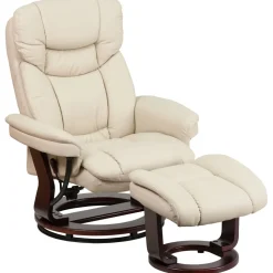 Allie Recliner Chair with Ottoman | Beige LeatherSoft Swivel Recliner Chair with Ottoman Footrest