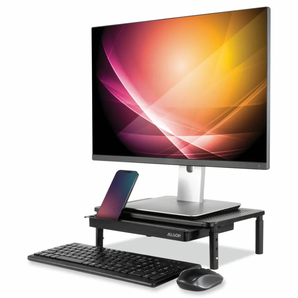 Allsop Metal Art Tri Level Stand, For 27" Monitors, 14.5" x 9.25" x 4.13" to 5.75", Black, Supports 30 lb