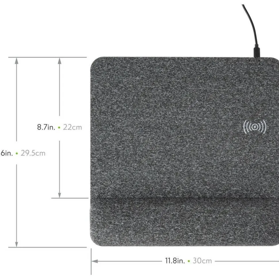 Allsop PowerTrack Plush Wireless Charging Mousepad, 11-13/16”L x 11-5/8”W x 1-7/8”D, Gray, ASP32304