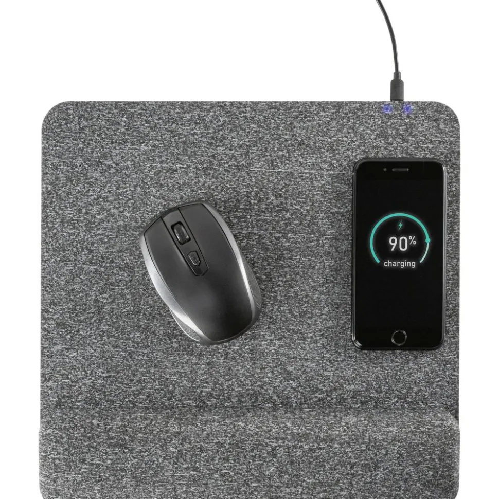 Allsop PowerTrack Plush Wireless Charging Mousepad, 11-13/16”L x 11-5/8”W x 1-7/8”D, Gray, ASP32304